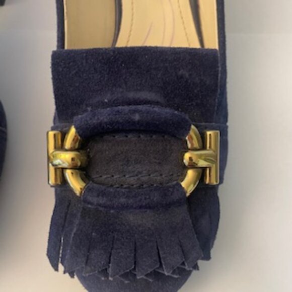 Tod's Blue Suede Kitten Heel with fringe, size 6 1/2 - Picture 5 of 10